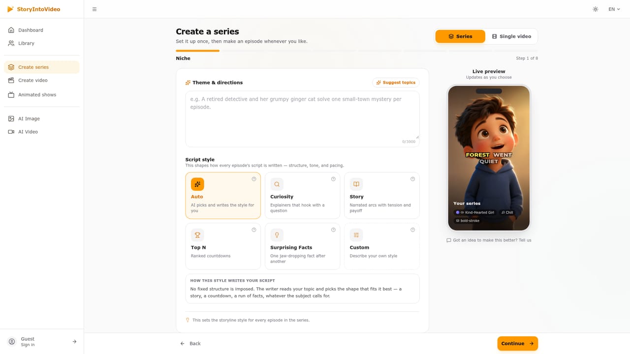 StoryIntoVideo — Open the create page