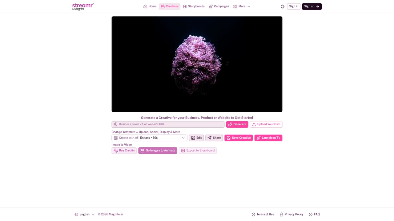 Streamr — Start a creative from your site or an upload