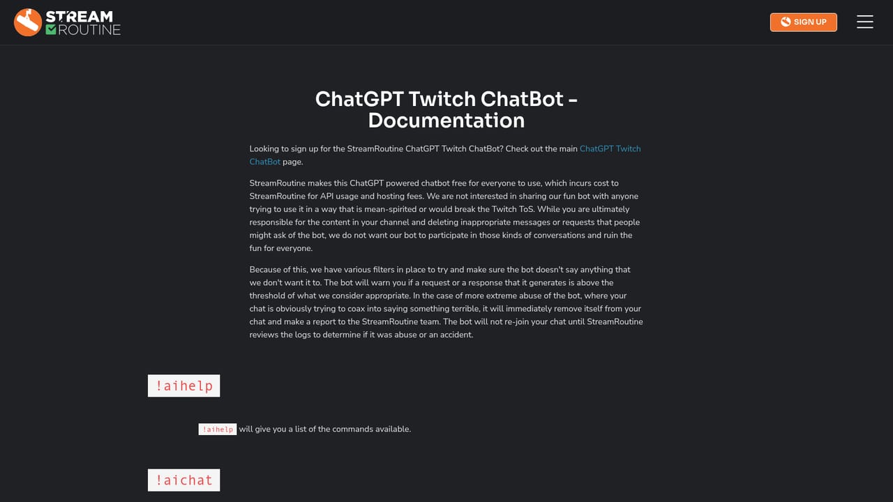 Streamroutine — Read the bot documentation