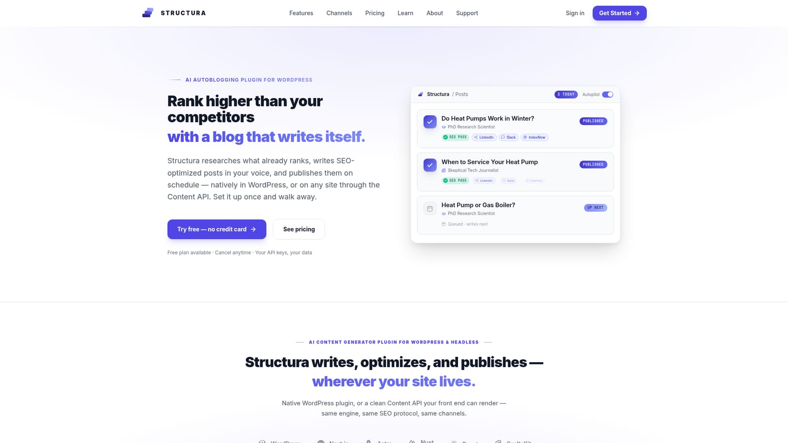 Structura — Create a free account and install the WordPress plugin