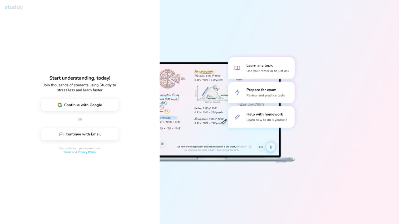Studdy — Create an account and open your first session