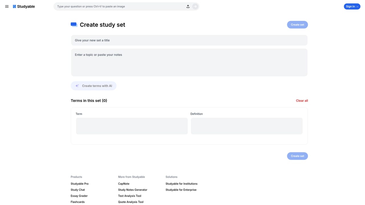 Studyable — Generate a flashcard set