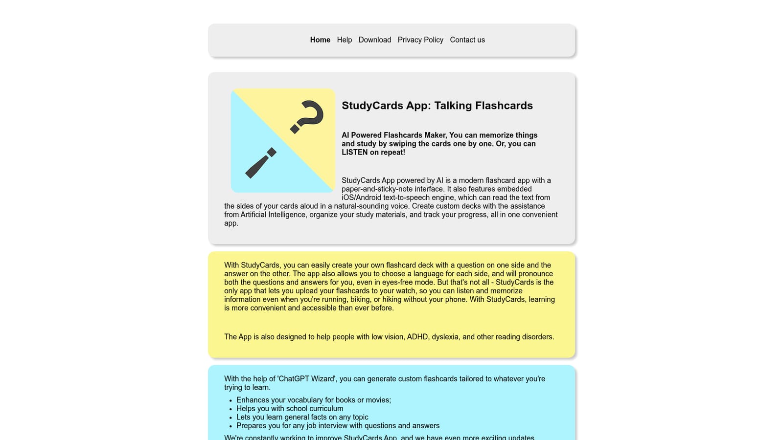 StudyCards — Install the app on a phone or watch device