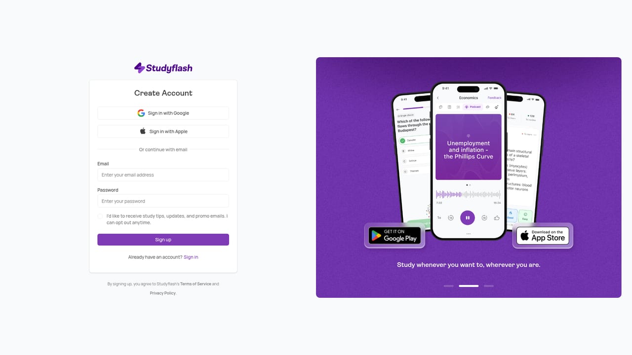 Studyflash — Create an account and open the app