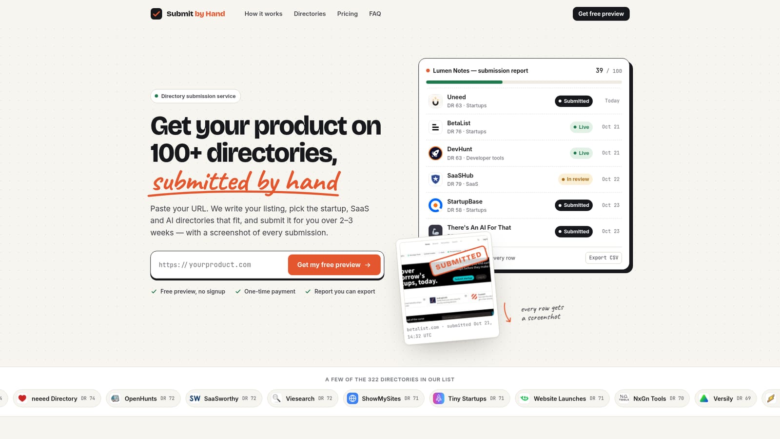 Submit by Hand — Get a free listing preview
