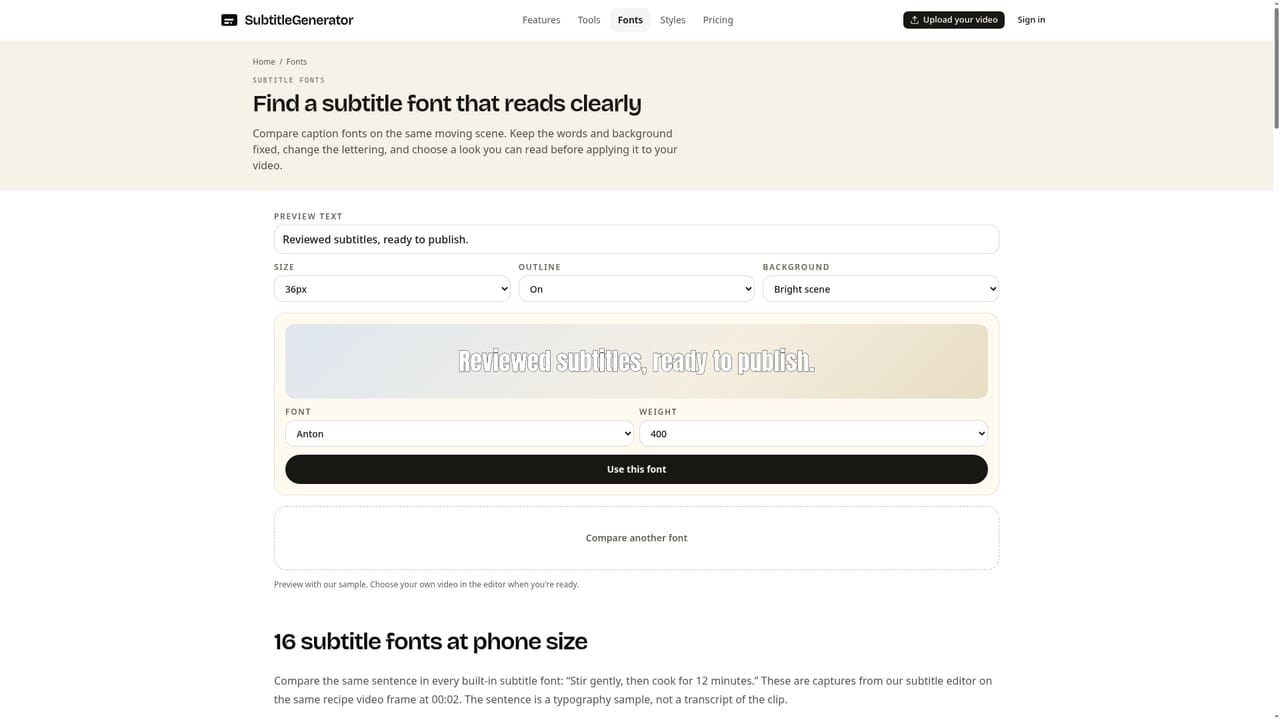 SubtitleGenerator — Pick a style and font
