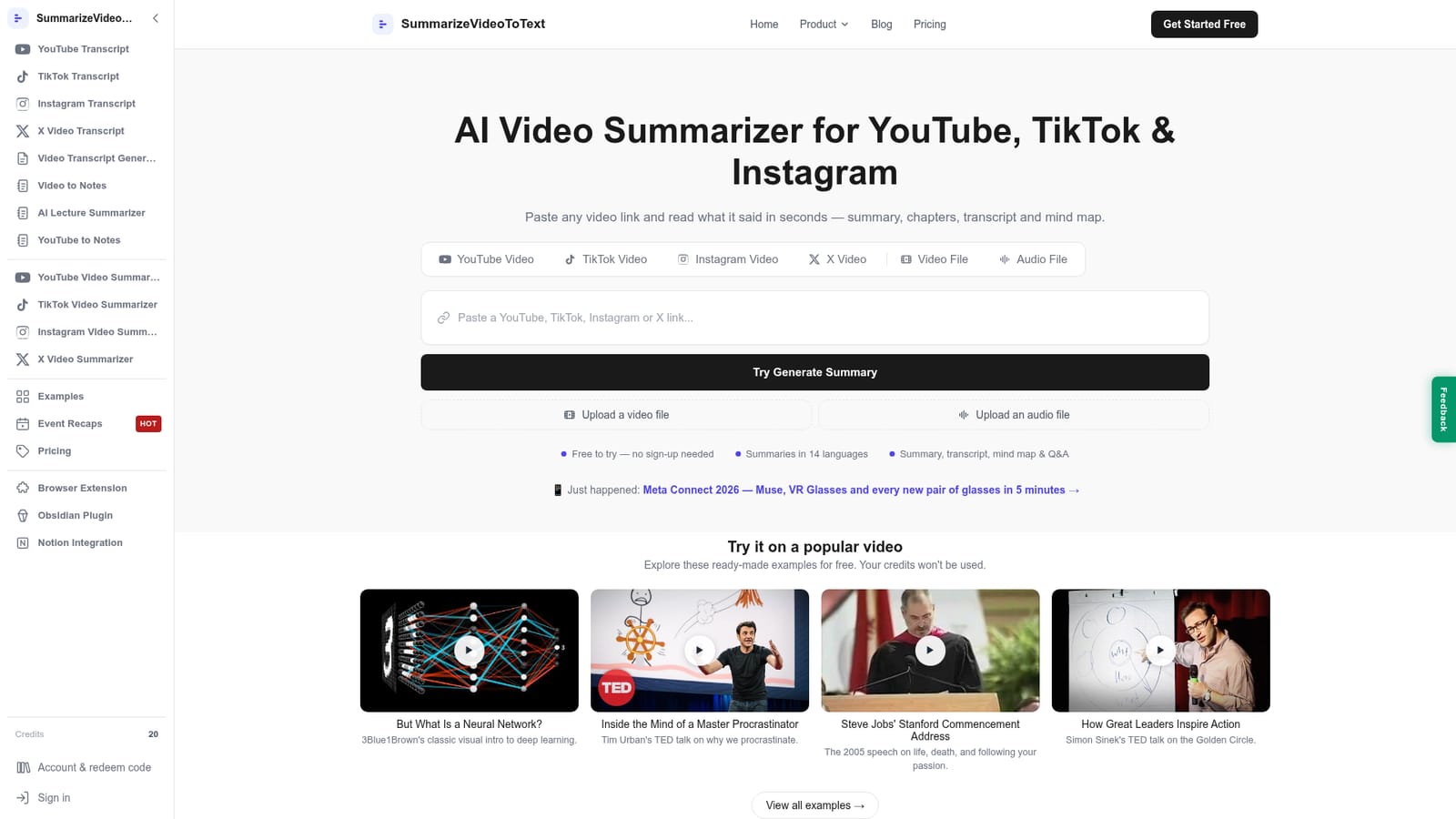 Summarize Video to Text — Paste a video link