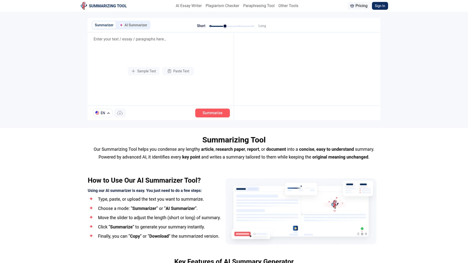 Summarizing Tool — Open the summarizer and load your text