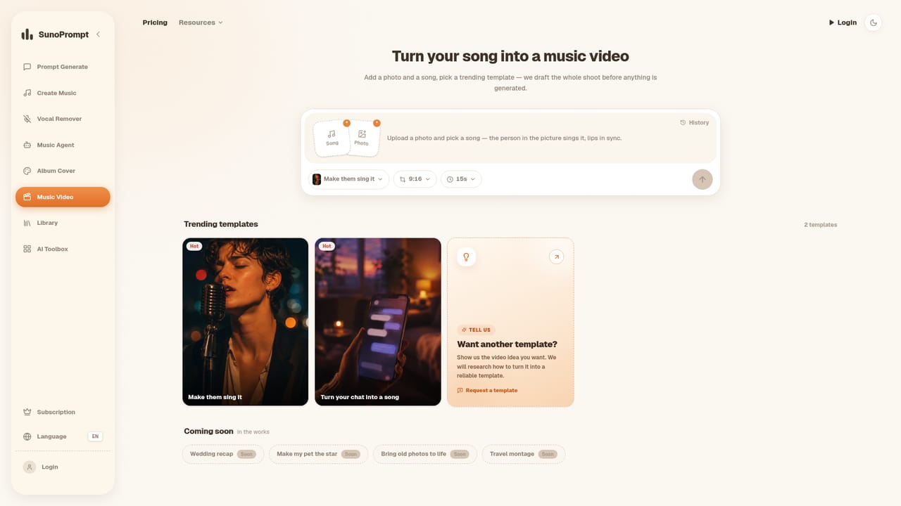 Suno Prompt — Turn a track into a music video