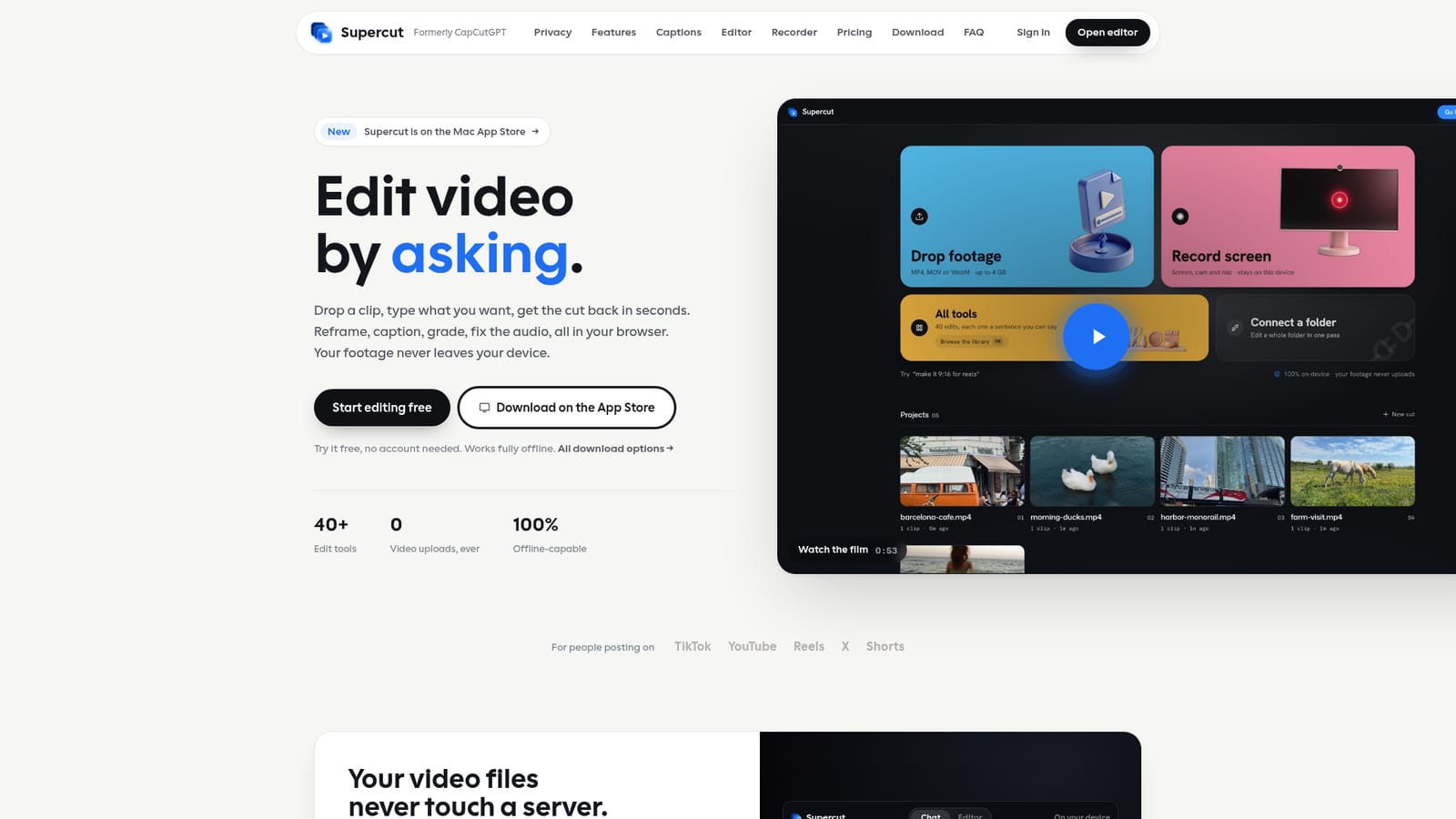 Supercut — Drop a clip into the browser editor
