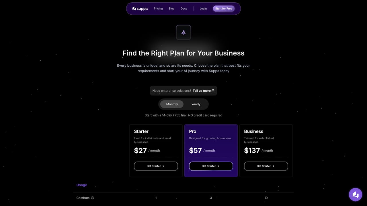 Suppa — Pick a plan tier