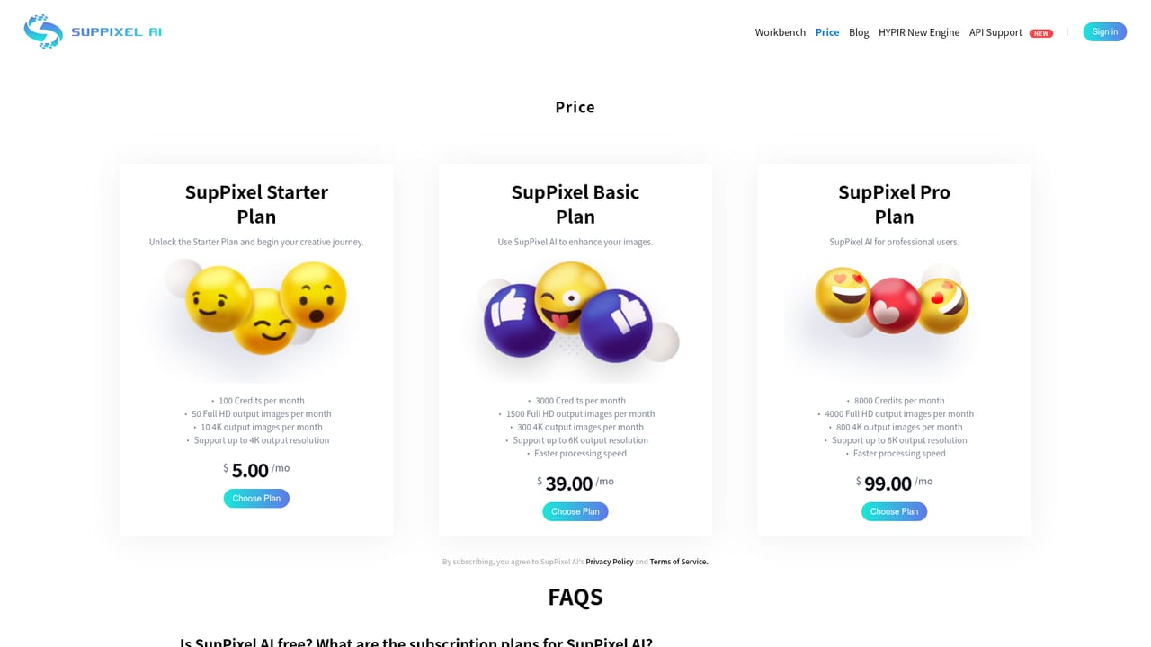 SupPixel AI — Check your credit balance against plans