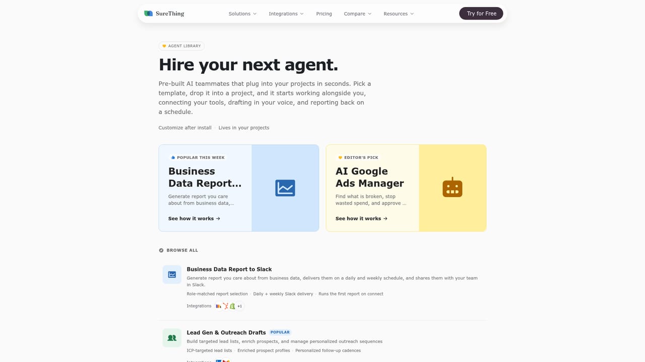 SureThing.io — Browse the agent library and pick a starting solution