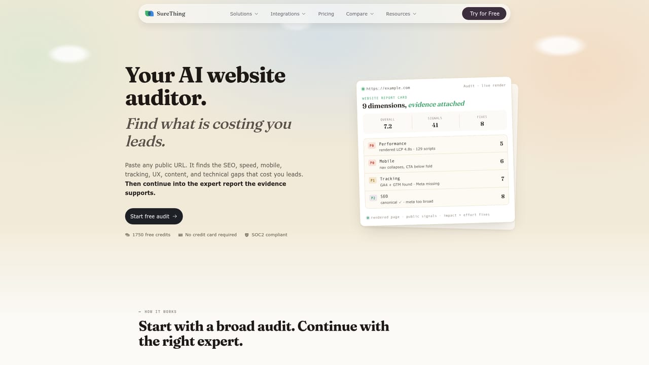 SureThing.io — Audit your website and triage the ranked fixes