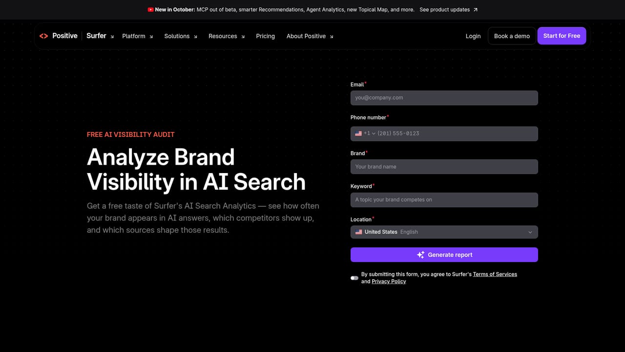SurferSEO — Get a baseline AI visibility report