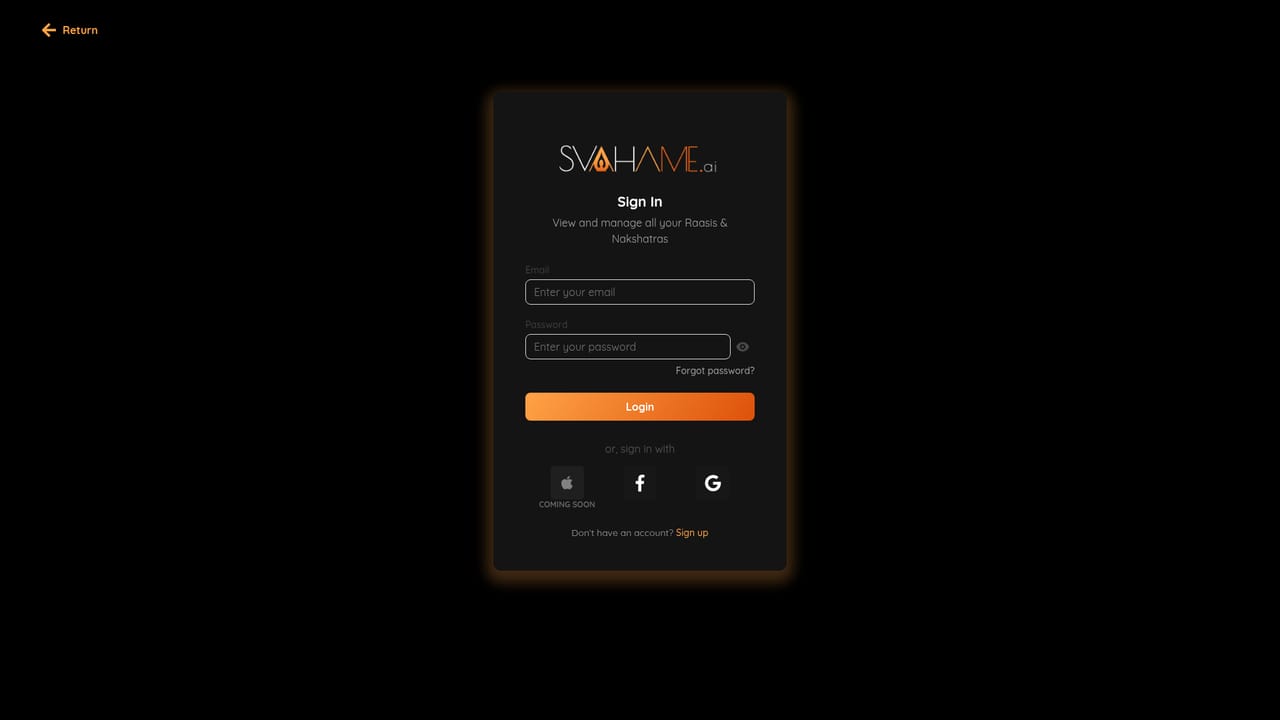 SvahaMe — Create an account for the AI features