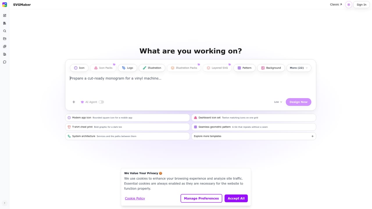 SVGMaker.io — Open the app and pick a tool