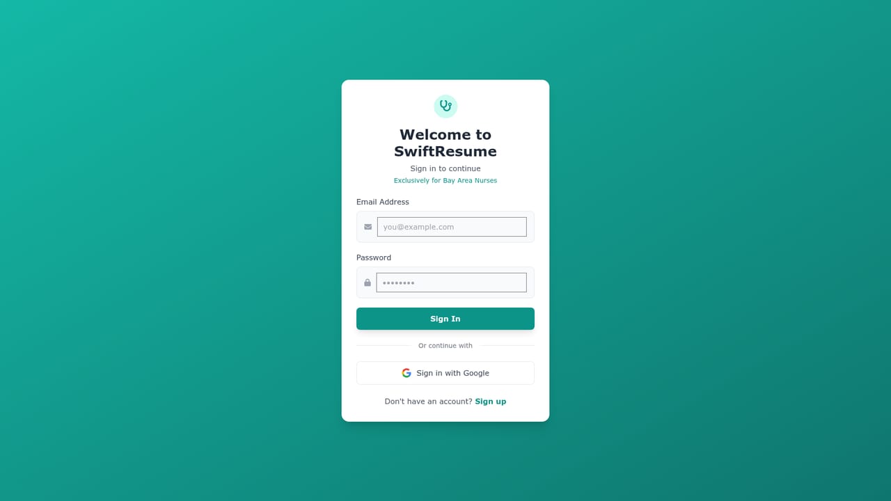 SwiftResume — Create a free account