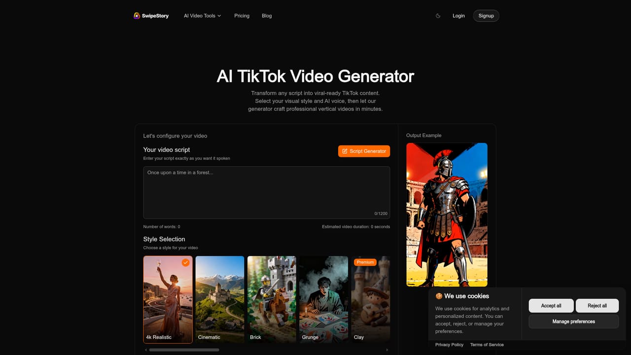 SwipeStory AI — Choose a generator style