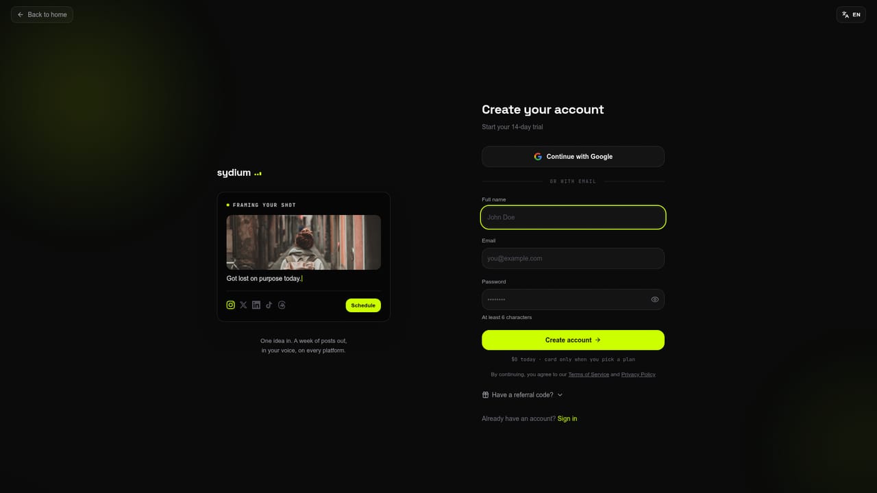 Sydium — Create a free account