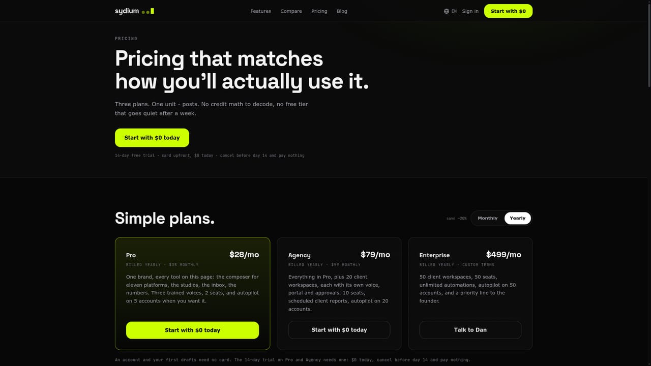 Sydium — Pick a plan for the trial