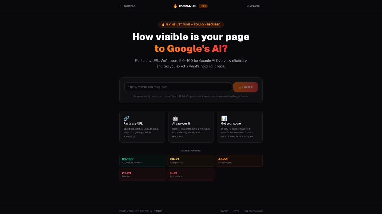 Synapse — Test the waters with a free URL roast