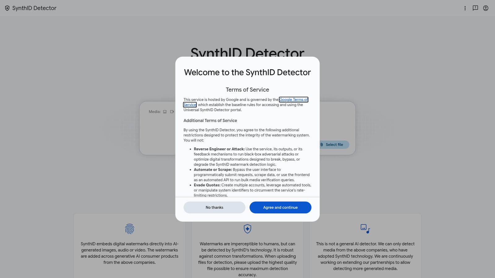 SynthID Detector — Open the detector and sign in