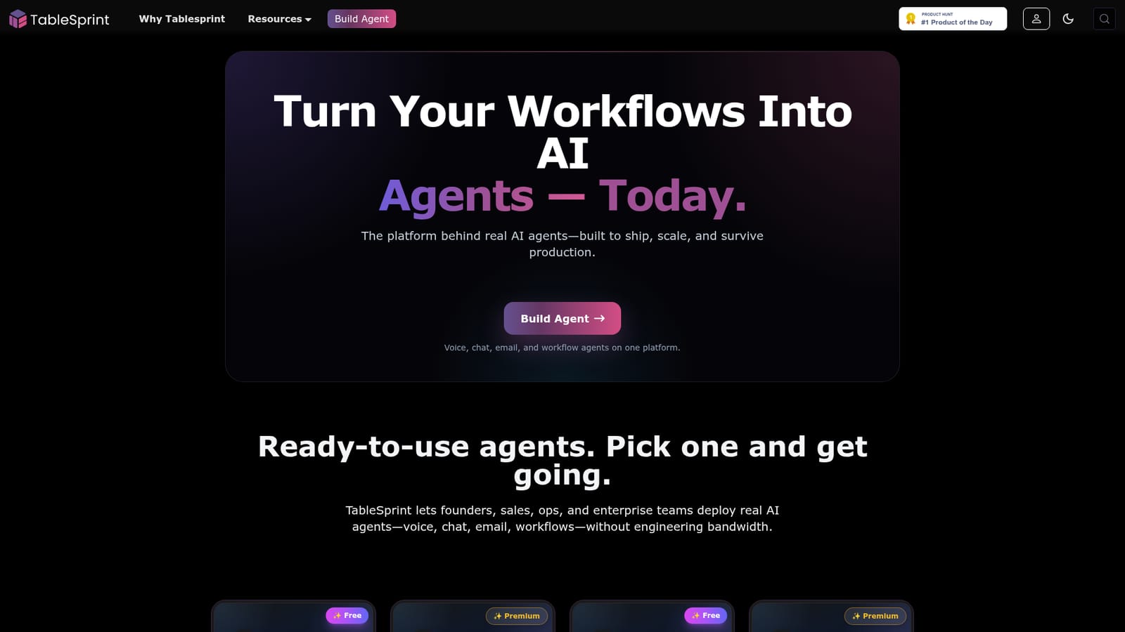 TableSprint — Review the agent catalogue