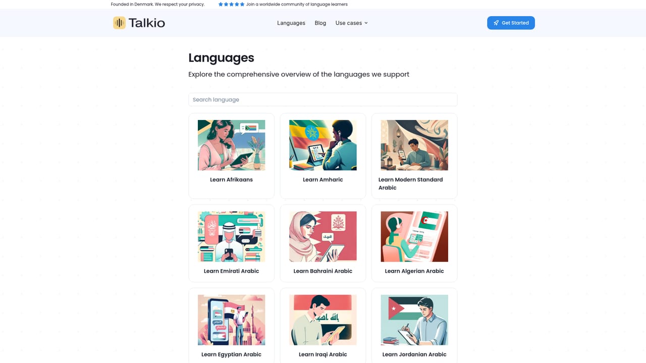 Talkio — Pick your target language