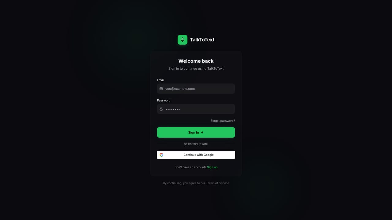 TalkToText — Create an account or start the free trial