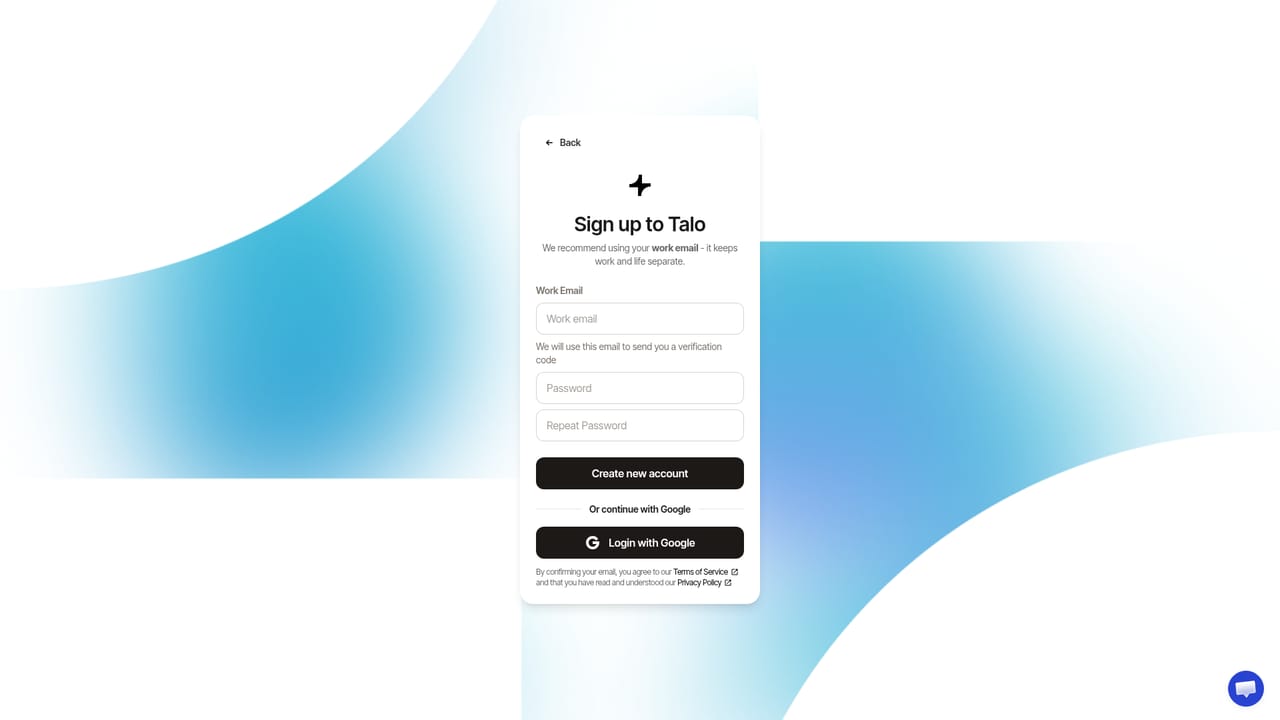 Talo — Start the free trial and create an account