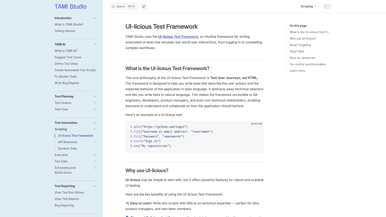 TAMI Studio by UI-licious — Convert the case into an automation script