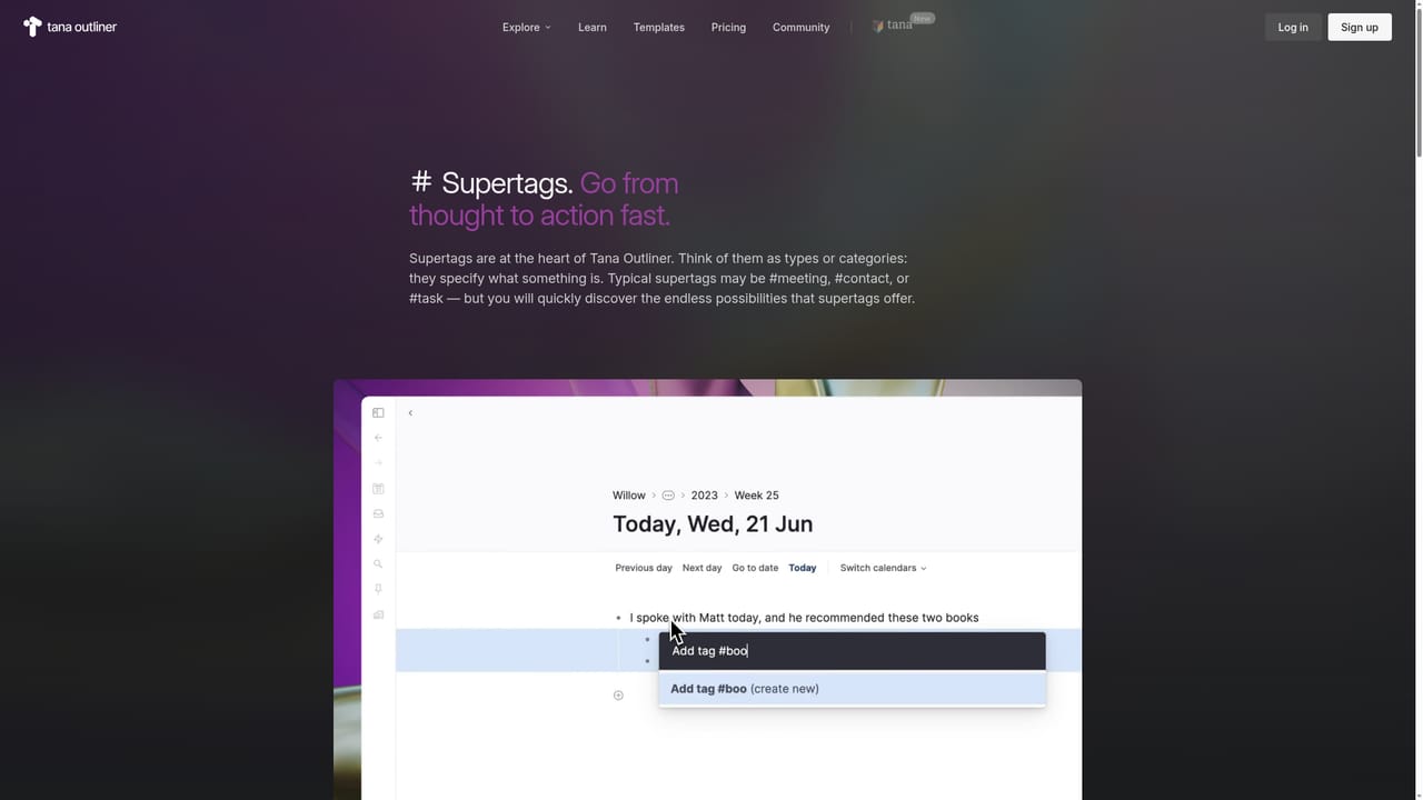 Tana Outliner — Turn bullets into typed objects with supertags