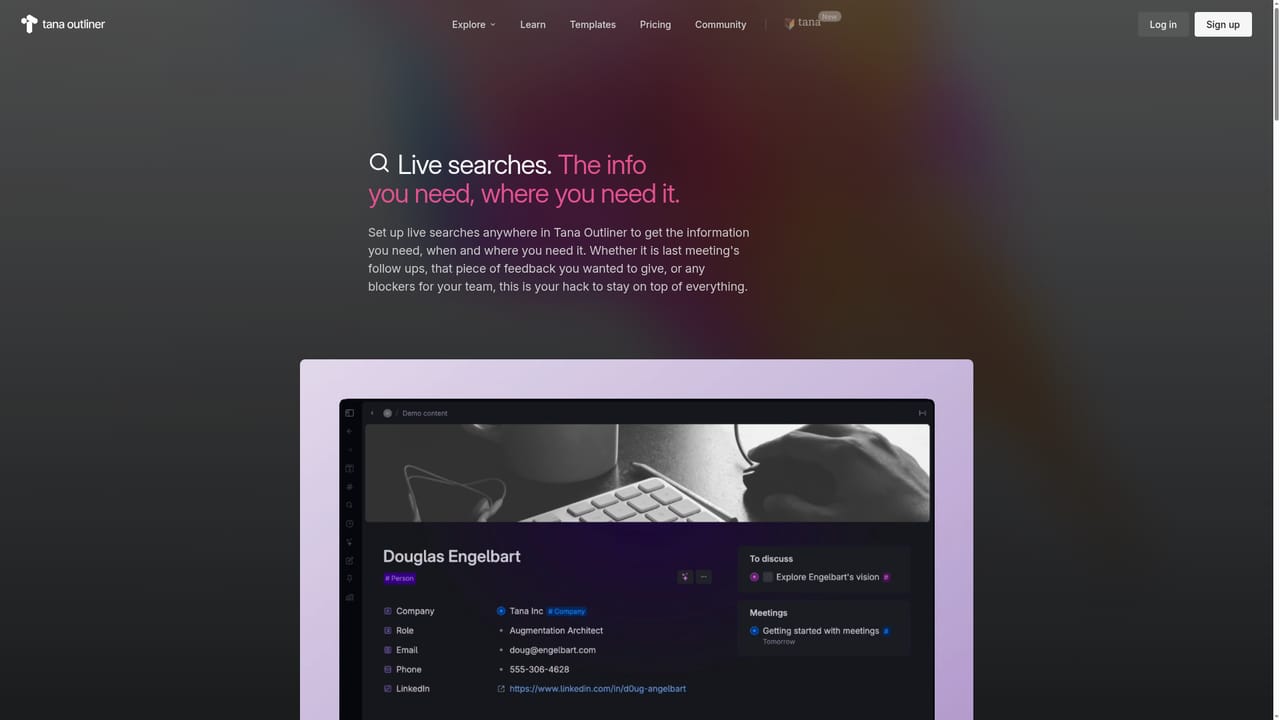 Tana Outliner — Build a saved view for what you check often
