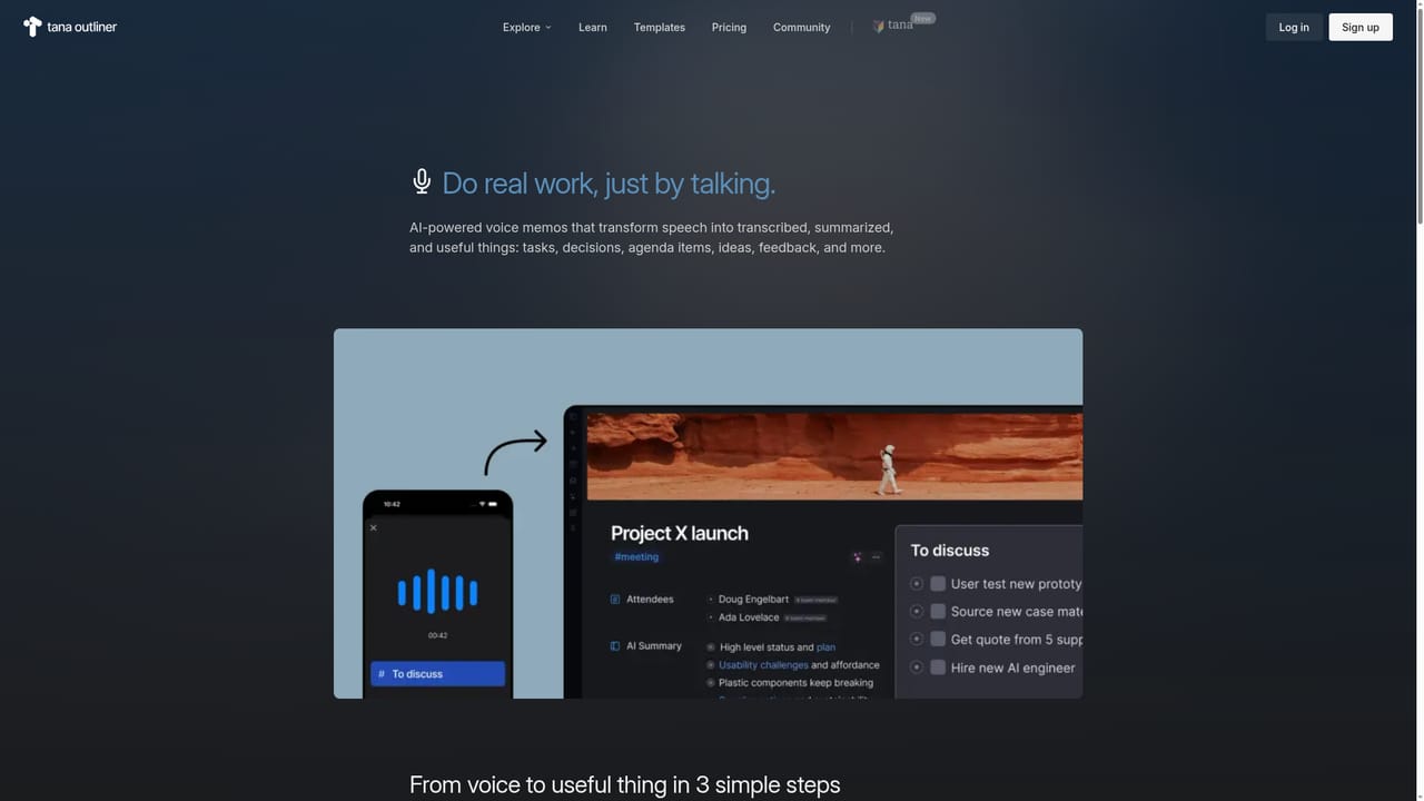 Tana Outliner — Record a voice memo instead of typing