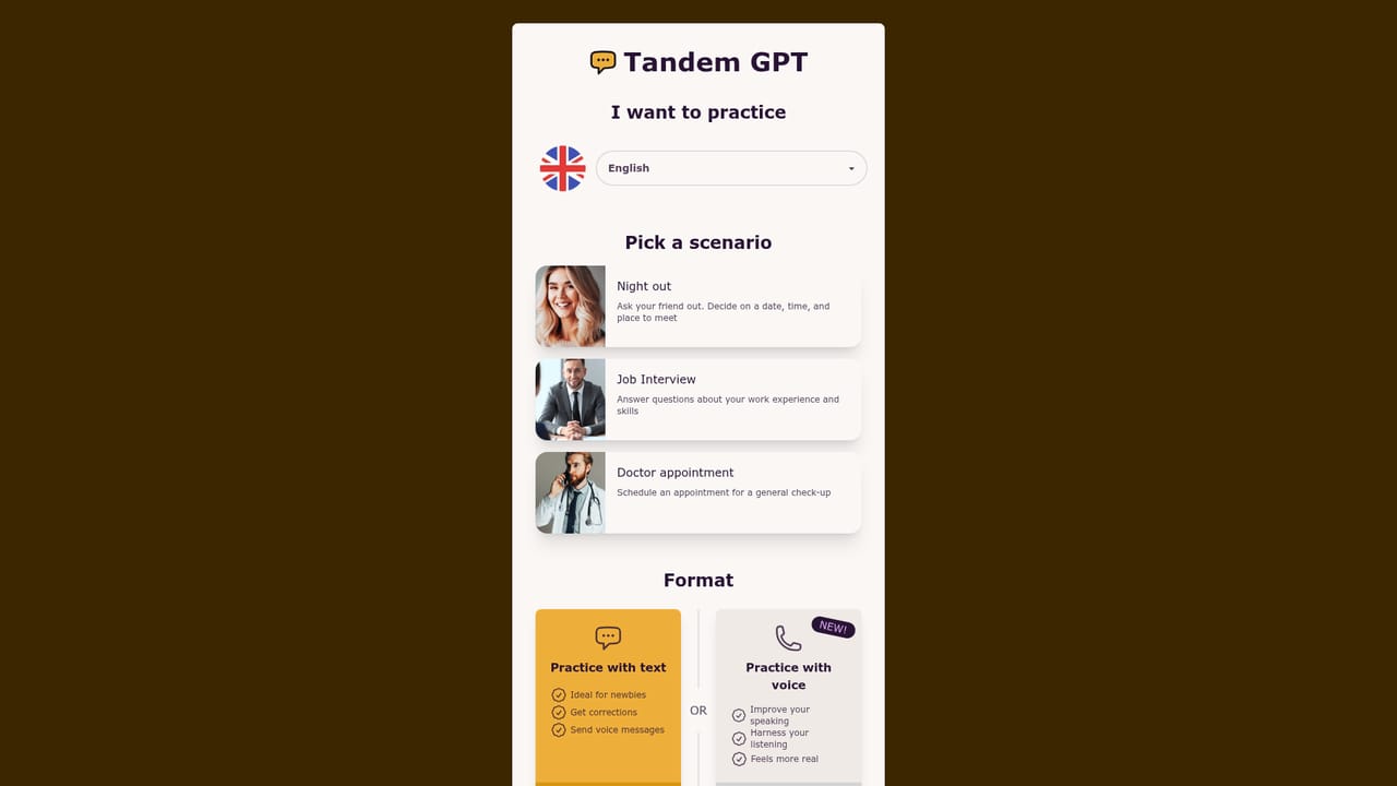 Tandem GPT — Open the free practice page