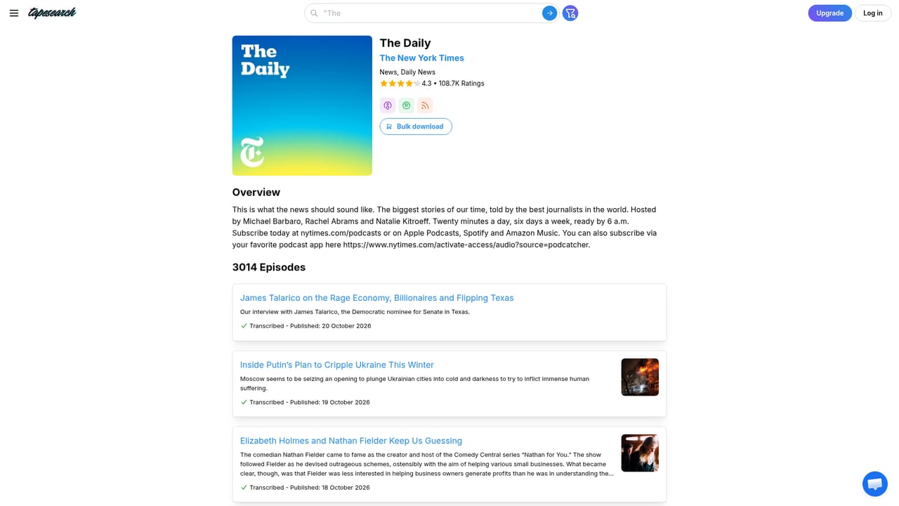 Tapesearch — Check a show page before relying on coverage
