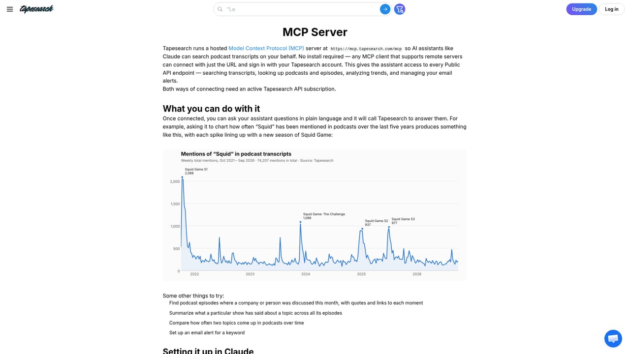 Tapesearch — Connect an AI assistant through MCP