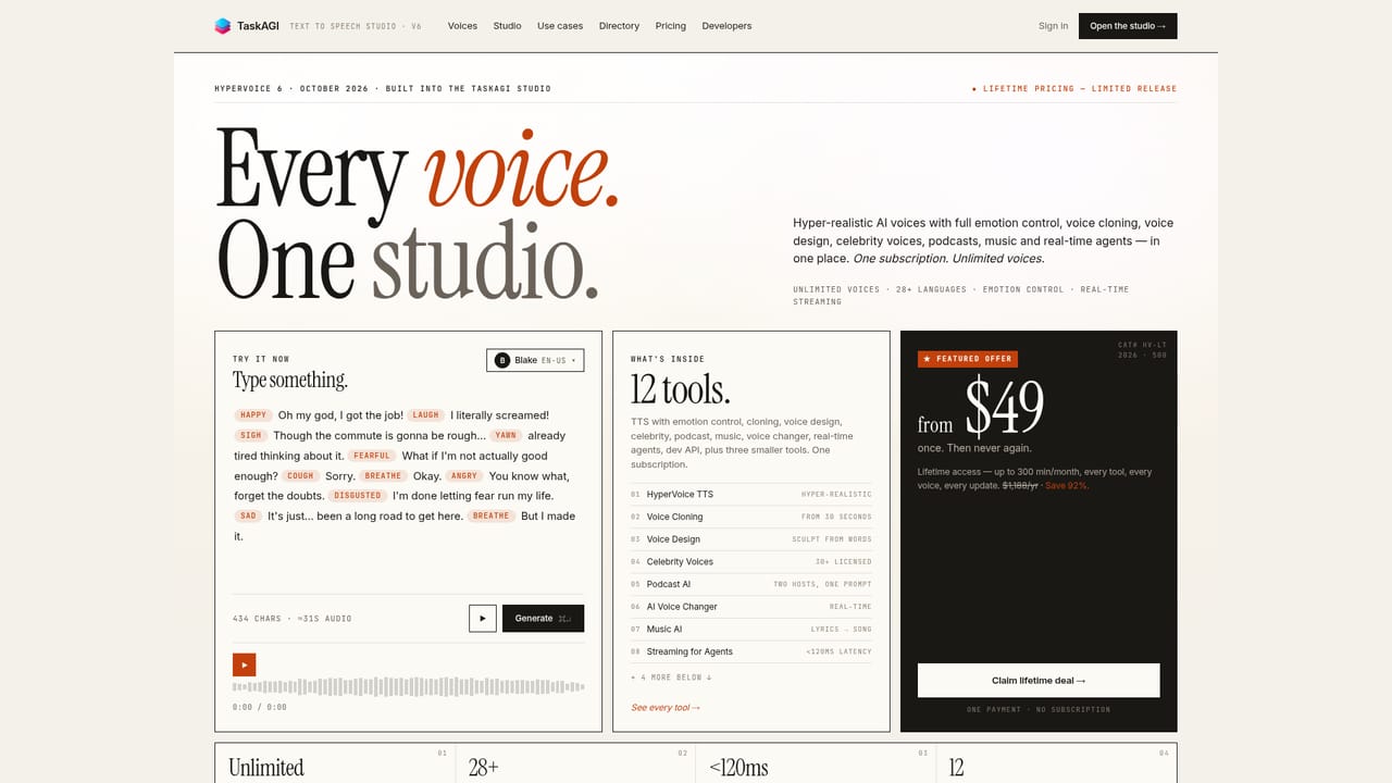 TaskAGI — Try the voice studio