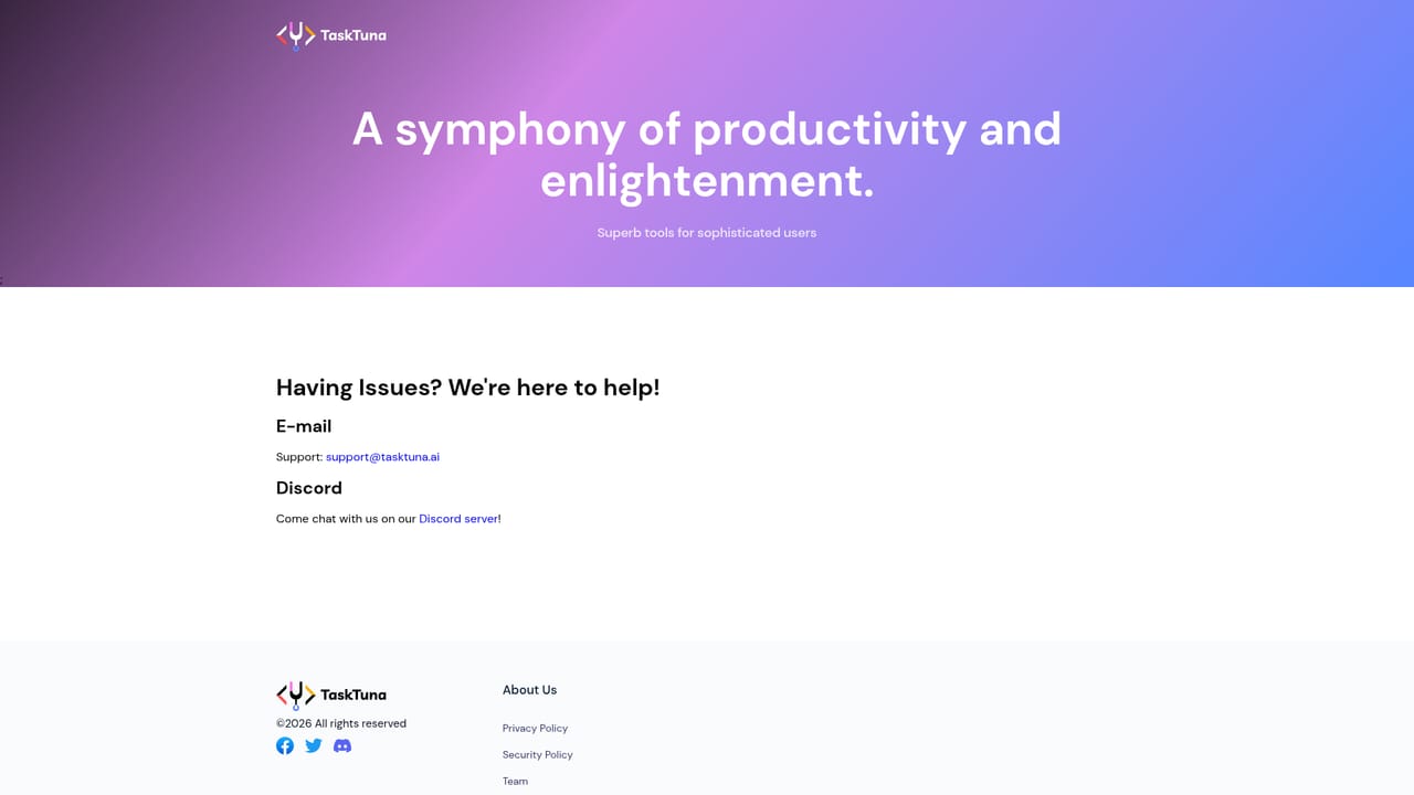 TaskTuna — Contact support with questions