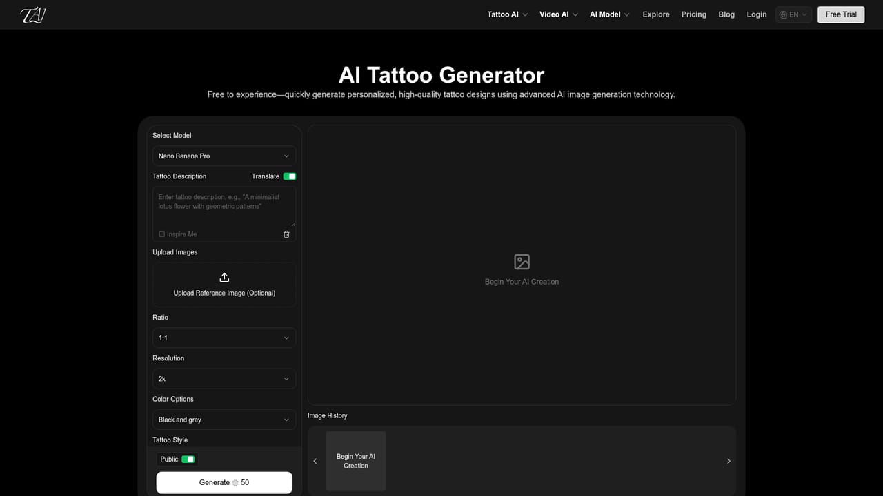 Tattoo AI Design — Open the AI tattoo generator