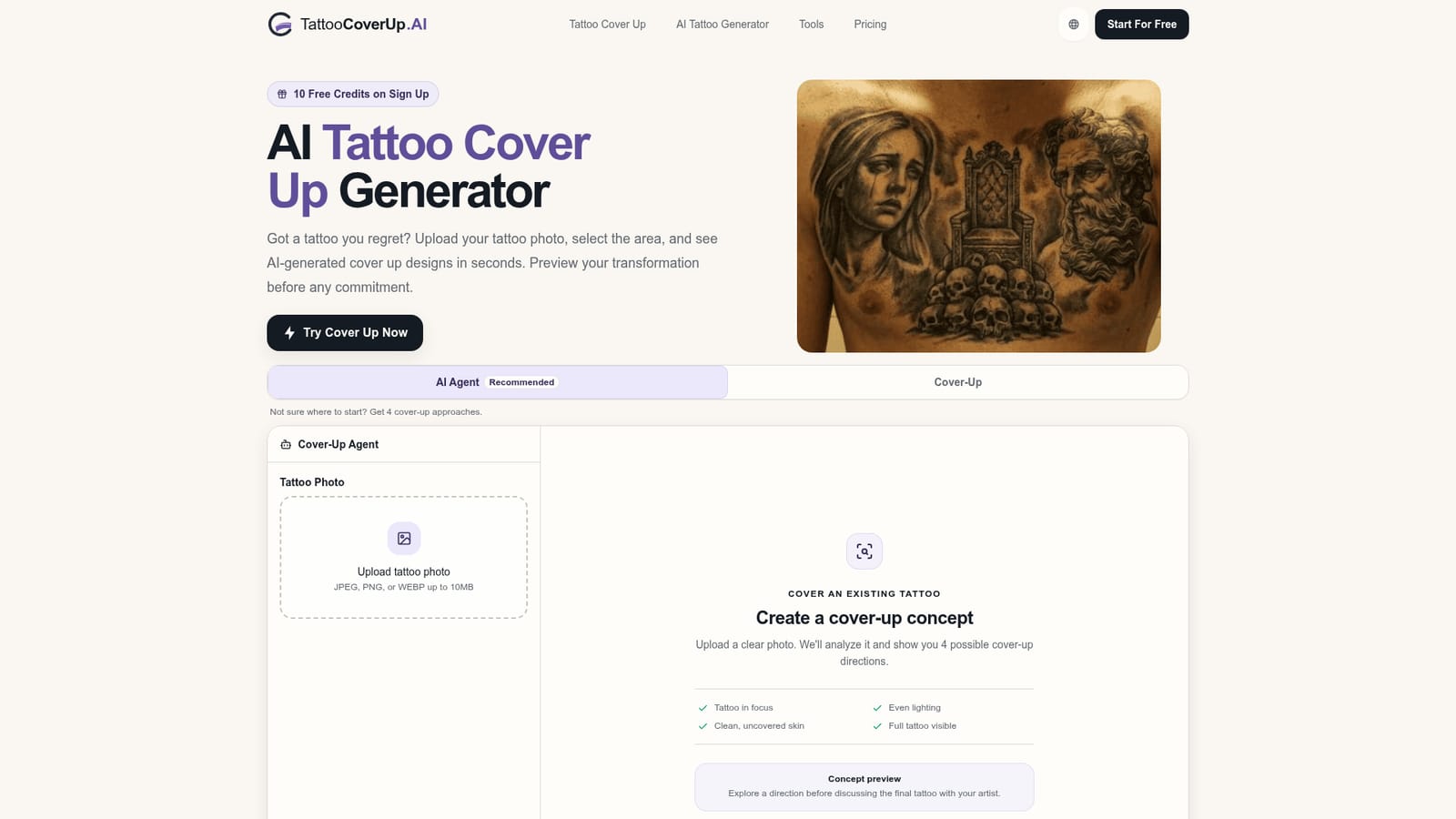 TattooCoverUp.AI — Take a clear photo