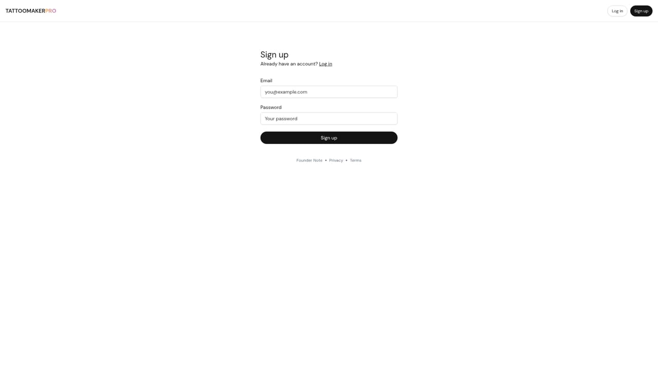 TattooMakerPro — Create your account