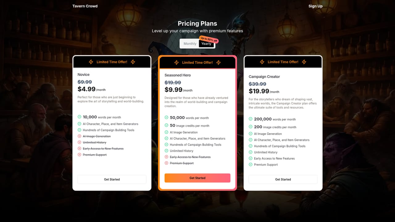 TavernCrowd Emoji Story Generator — Check plan limits