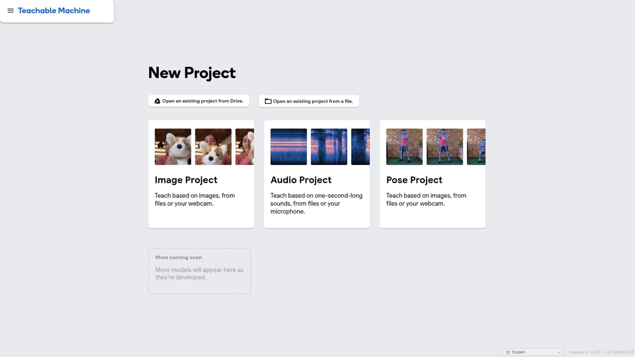Teachable Machine — Open the training workspace