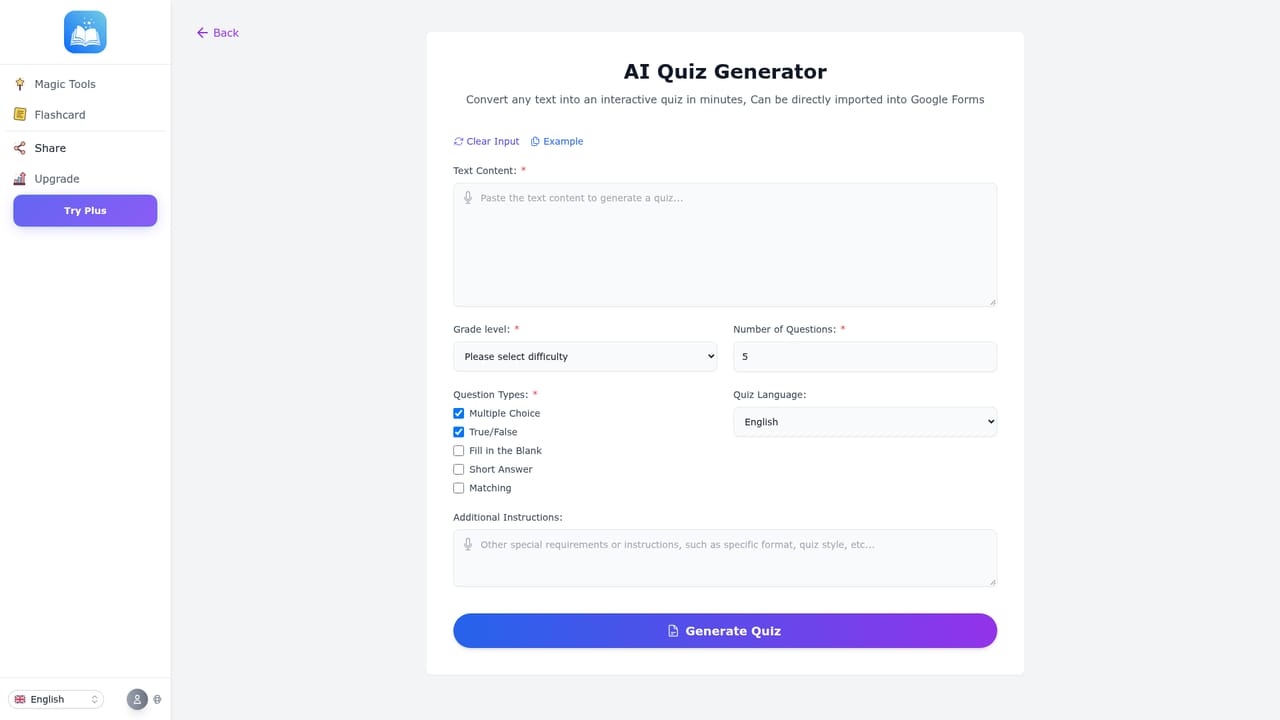 TeachAny — Generate a quiz or assessment