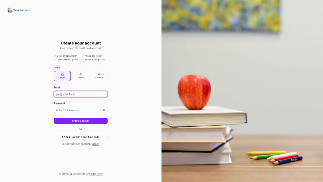 Teacherbot — Create a free account
