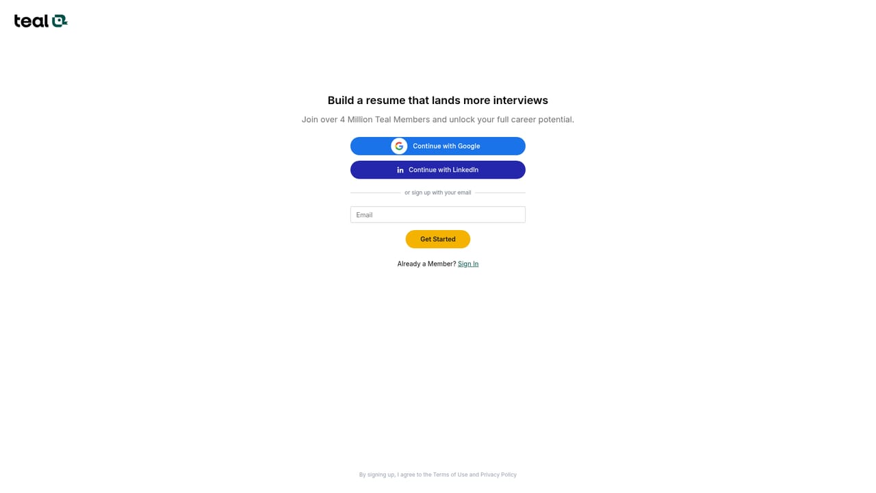 Teal Resume Builder — Create a free account