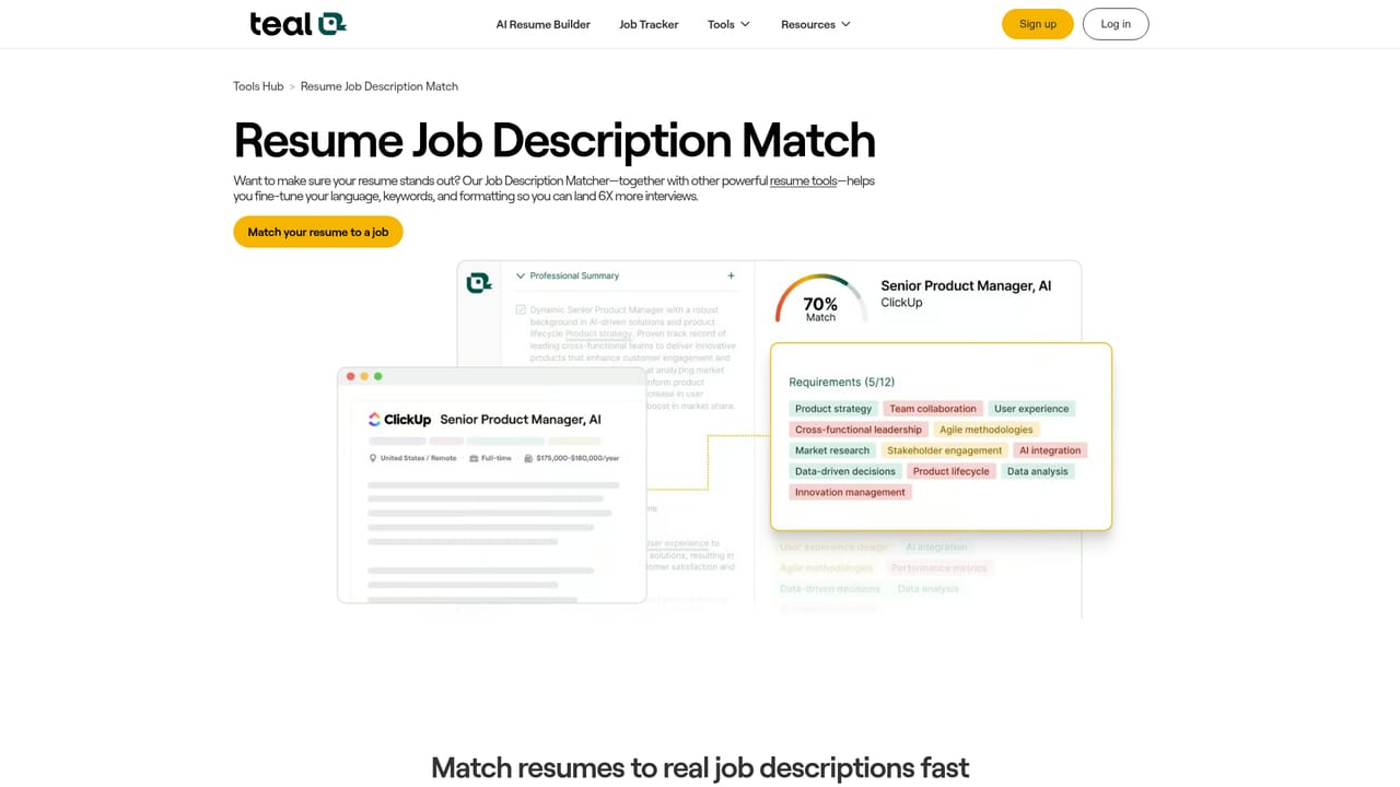 Teal Resume Builder — Paste a job description and run the match