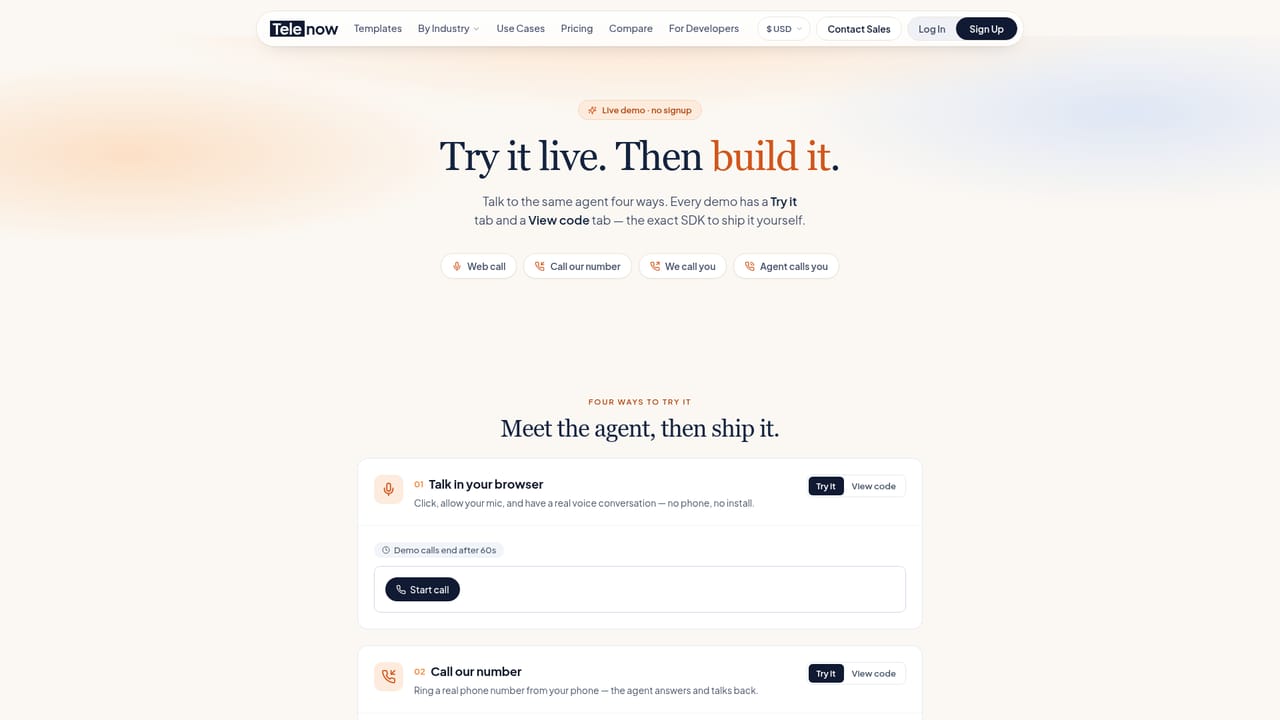 Telenow — Test the agent live
